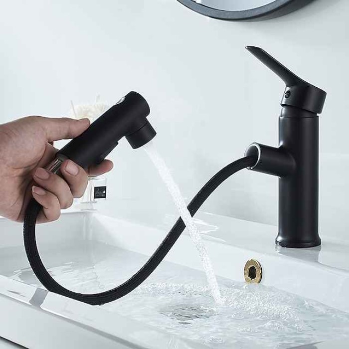 Bathroom Sink Faucet Pull out / Pullout Spray Electroplated / Painted Finishes Centerset Single Handle One HoleBath Taps