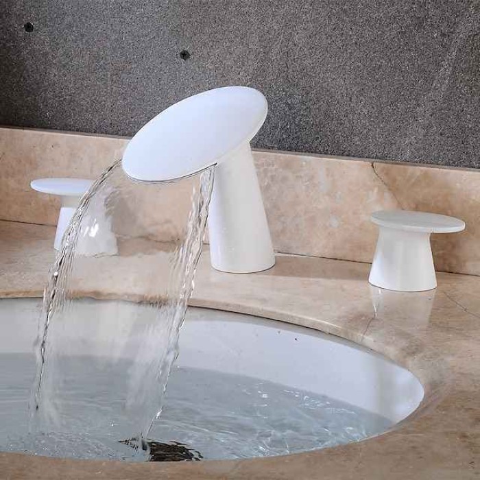 Widespread Bathroom Sink Faucet,Two Handle Three Holes Waterfall  Electroplated Bath Taps