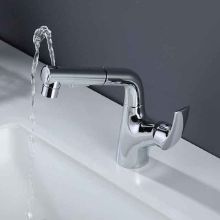 Bathroom Sink Faucet - Rotatable / Pull out Chrome / Electroplated / Painted Finishes Centerset Single Handle One HoleBath Taps