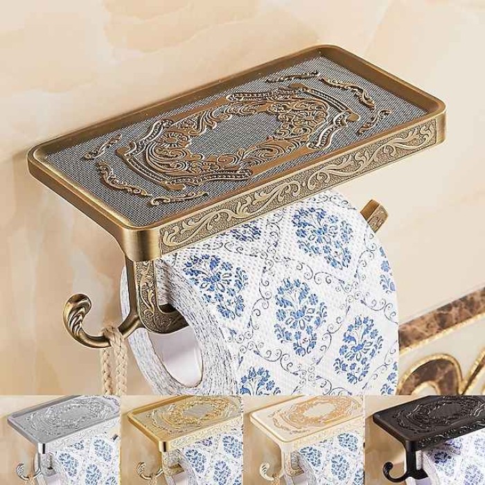 Retro Toilet Paper Holder Mobile Phone Storage Shelf Holder Wall Mounted Rack Toiletpaper holder Bathroom Decor Organization and Storage Toilet Paper Holder Toilet Paper Holder Stand