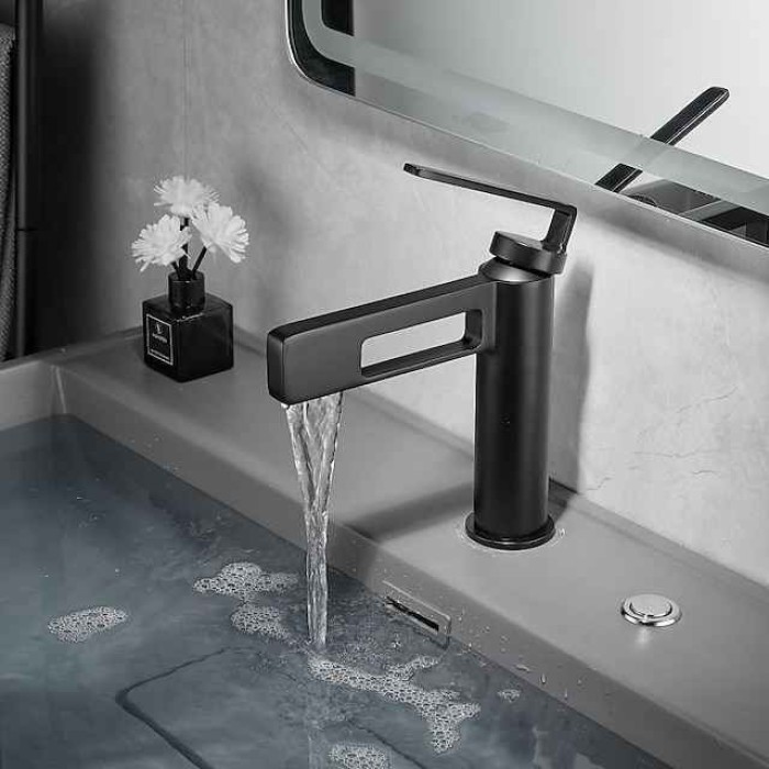 Bathroom Sink Faucet,Black Bathroom Faucet,Brass Single Handle One Hole Gun Shape Bath Taps(Black/Grey/Chrome/Golden)