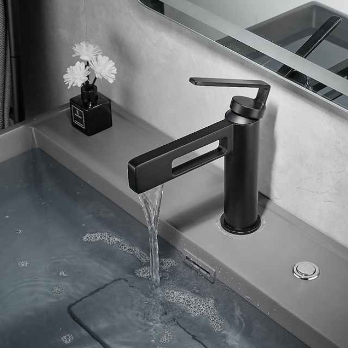 Bathroom Sink Faucet,Black Bathroom Faucet,Brass Single Handle One Hole Gun Shape Bath Taps(Black/Grey/Chrome/Golden)