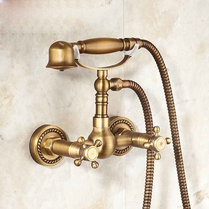 Shower Faucet / Body Jet Massage Set - Handshower Included pullout Rainfall Shower Antique / Vintage Style Antique Brass Mount Inside Brass Valve Bath Shower Mixer Taps