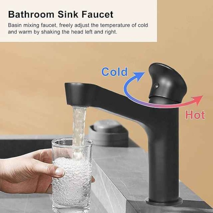 Bathroom Sink Faucet,Black Bathroom Faucet,Brass Single Handle One Hole Bath Taps(Black/Grey/Chrome/Golden)