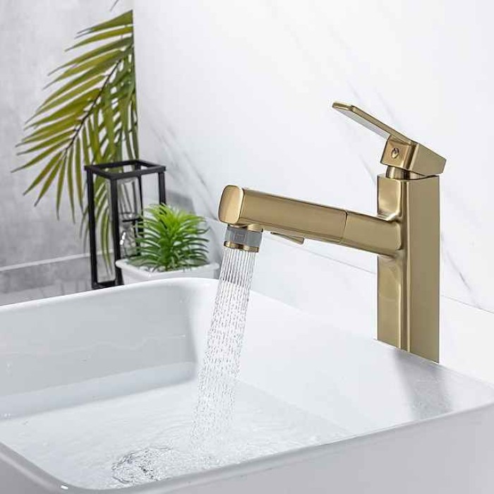 Bathroom Sink Faucet - Pull out / Pullout Spray Electroplated Centerset Single Handle One HoleBath Taps