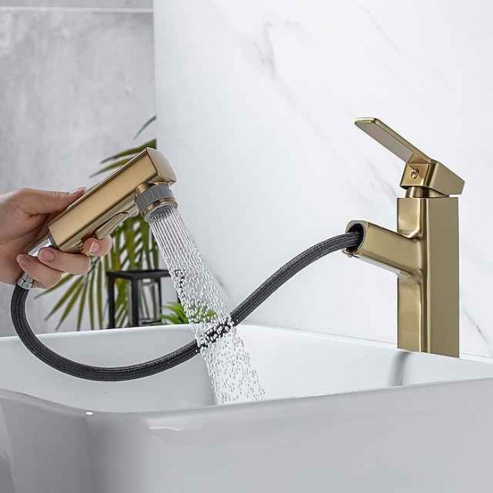 Bathroom Sink Faucet - Pull out / Pullout Spray Electroplated Centerset Single Handle One HoleBath Taps