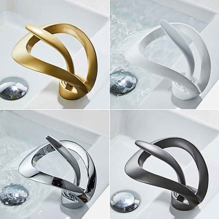 Black Bathroom Sink Mixer Faucet Waterfall Spout, Brass Basin Taps Single Handle One Hole Vessel Bathroom Tap with Hot and Cold Switch Golden Grey Chrome