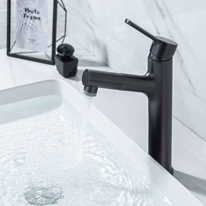 Bathroom Sink Mixer Vessel Faucet Pull Out with 2 Mode Spout Sprayer, Single Handle Pull Down Basin Taps Deck Mounted