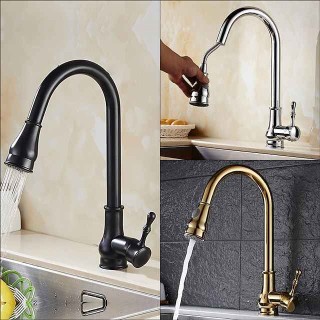 Kitchen Faucet with Sprayer,Brass 2-Function Outlet Single Handle One Hole Electroplated Pull-out Kitchen Taps