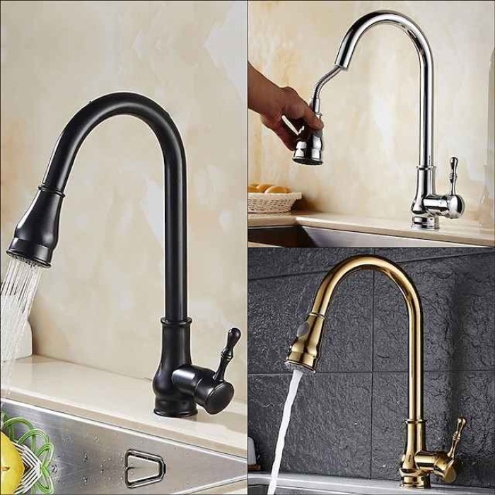 Kitchen Faucet with Sprayer,Brass 2-Function Outlet Single Handle One Hole Electroplated Pull-out Kitchen Taps