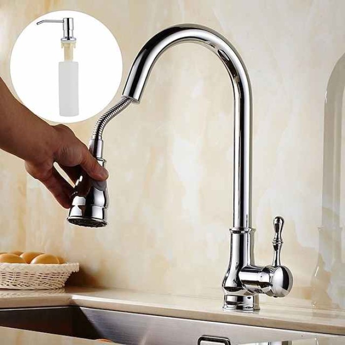 Kitchen Faucet with Sprayer,Brass 2-Function Outlet Single Handle One Hole Electroplated Pull-out Kitchen Taps