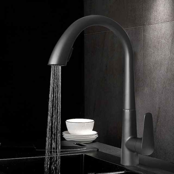 Kitchen Faucet with Pull-out Spray 360° Rotated Single Handle One Hole Minimalist Modern Contemporary Kitchen Taps