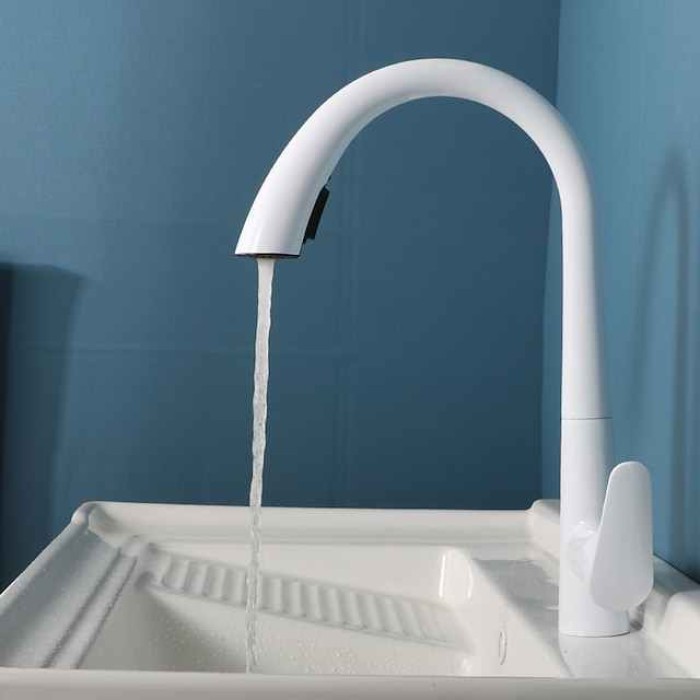 Kitchen Faucet with Pull-out Spray 360° Rotated Single Handle One Hole Minimalist Modern Contemporary Kitchen Taps