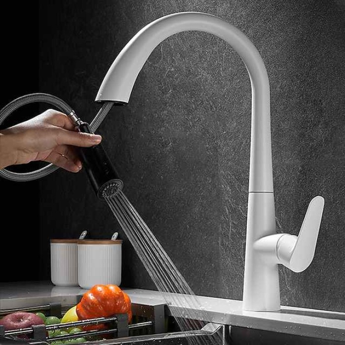 Kitchen Faucet with Pull-out Spray 360° Rotated Single Handle One Hole Minimalist Modern Contemporary Kitchen Taps