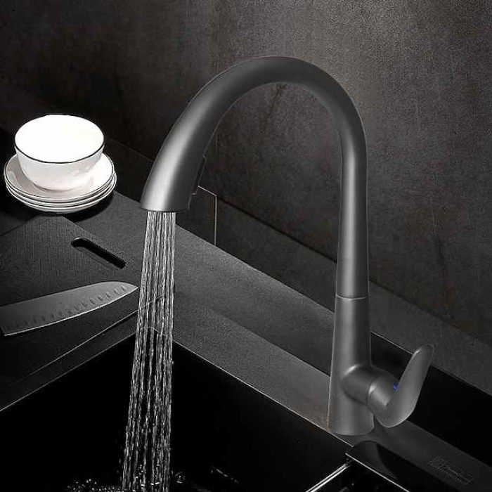 Kitchen Faucet with Pull-out Spray 360° Rotated Single Handle One Hole Minimalist Modern Contemporary Kitchen Taps