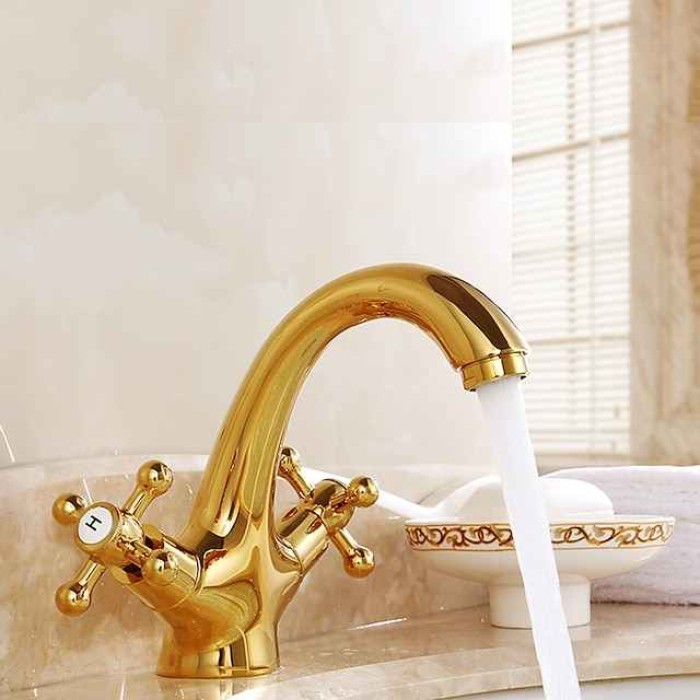 Bathroom Sink Faucet,Classic Electroplated / Painted Finishes Centerset Two Handles One Hole Bath Taps