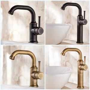 Bathroom Sink Mixer Faucet Vintage Deck Mounted, 360 Swivel Rotatable Single Handle One Hole Monobloc Washroom Basin Taps with Hot and Cold Water Hose Antique Brass ORB