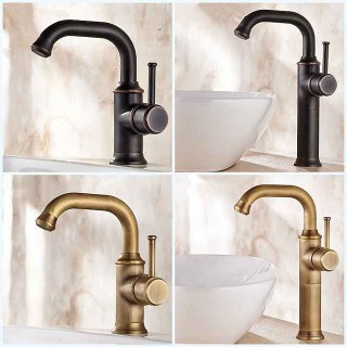 Bathroom Sink Mixer Faucet Vintage Deck Mounted, 360 Swivel Rotatable Single Handle One Hole Monobloc Washroom Basin Taps with Hot and Cold Water Hose Antique Brass ORB