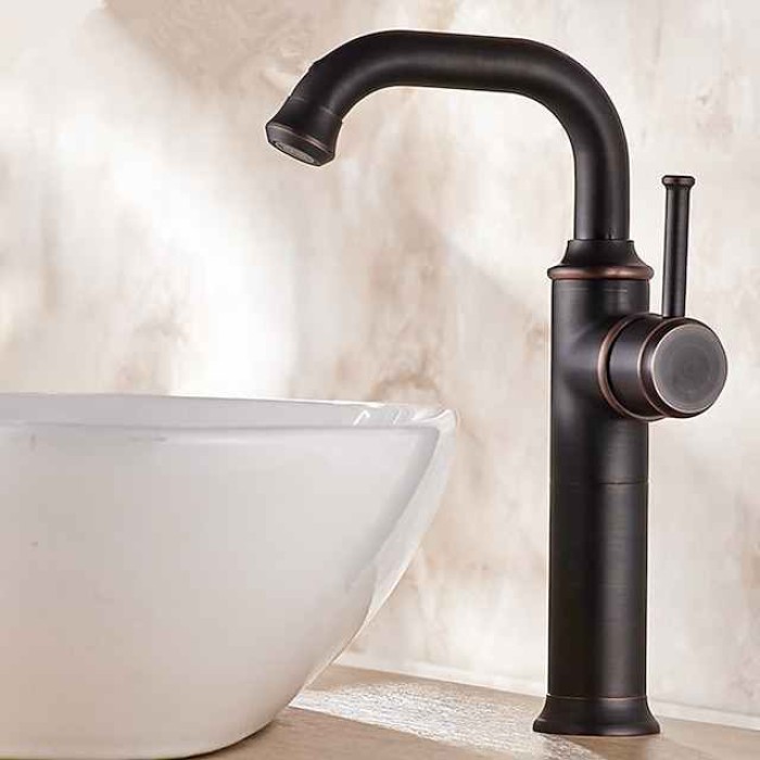 Bathroom Sink Mixer Faucet Vintage Deck Mounted, 360 Swivel Rotatable Single Handle One Hole Monobloc Washroom Basin Taps with Hot and Cold Water Hose Antique Brass ORB