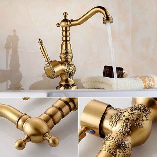 Kitchen faucet - Single Handle One Hole Antique Brass Standard Spout Centerset Retro Vintage Kitchen Taps