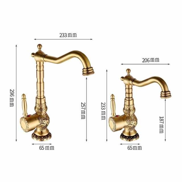 Kitchen faucet - Single Handle One Hole Antique Brass Standard Spout Centerset Retro Vintage Kitchen Taps