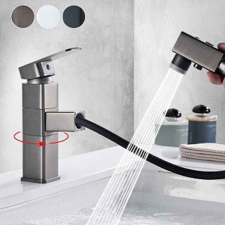 Bathroom Sink Faucet - Rotatable / Pull out / Classic Electroplated / Painted Finishes Centerset Single Handle One HoleBath Taps