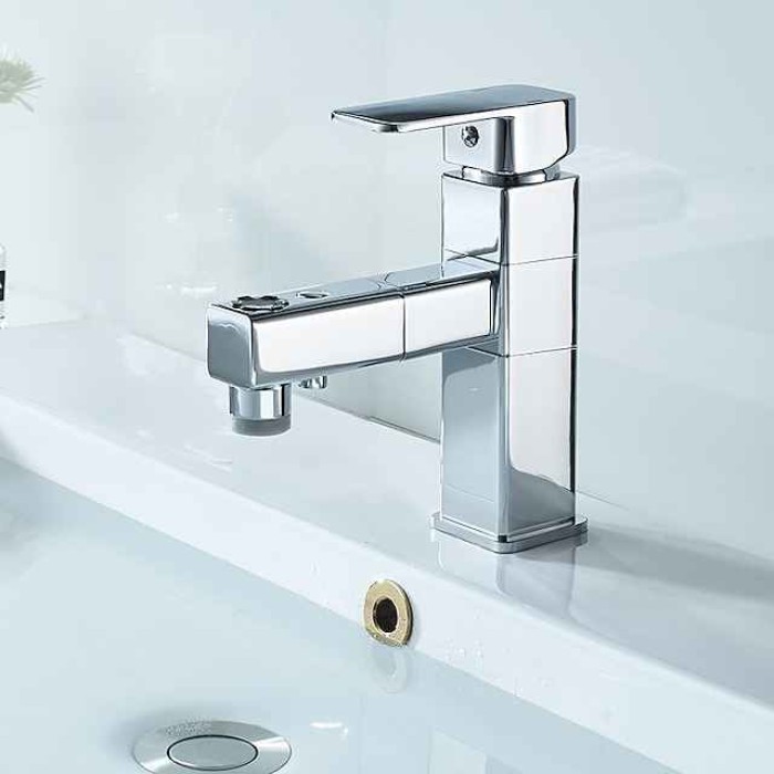 Bathroom Sink Faucet - Rotatable / Pull out / Classic Electroplated / Painted Finishes Centerset Single Handle One HoleBath Taps