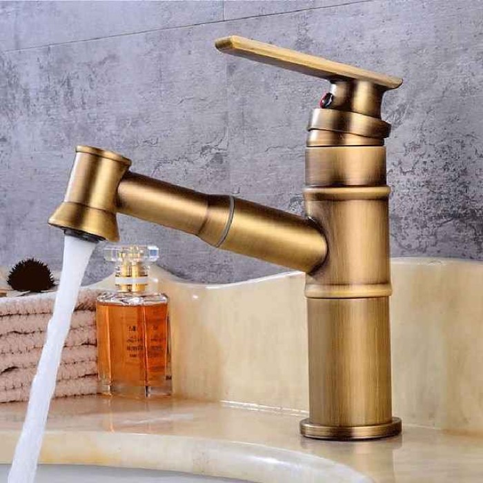 ORB Bathroom Sink Faucet,Pull out Spray Antique Brass Single Handle One Hole Bath Taps