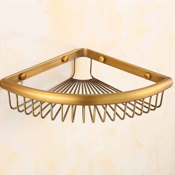 Shower Caddy Corner Basket Bathroom Shelf Antique Brass Bathroom Organizer Wall Mounted Storage