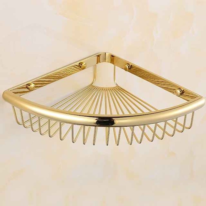 Shower Caddy Corner Basket Bathroom Shelf Antique Brass Bathroom Organizer Wall Mounted Storage