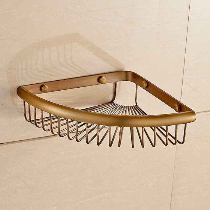 Shower Caddy Corner Basket Bathroom Shelf Antique Brass Bathroom Organizer Wall Mounted Storage