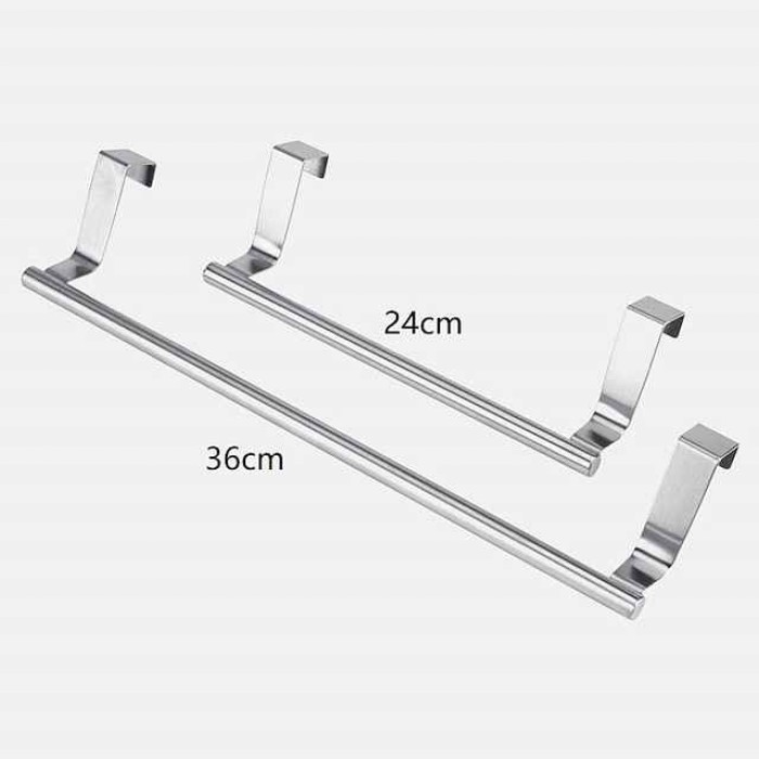 2 Pieces Punch Free Door Rear Hook Towel Rack Over Door Stainless Steel Single-bar Towel Rack Bathroom Kitchen Non-perforated Towel Rail Rag Rack Shelf Hanger