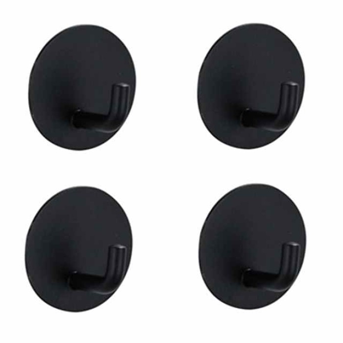 4pcs Hole Free Adhesive 304 Stainless Steel Black Hook Strong Adhesive Load-Bearing Kitchen Hook Adhesive Hook Single Hook