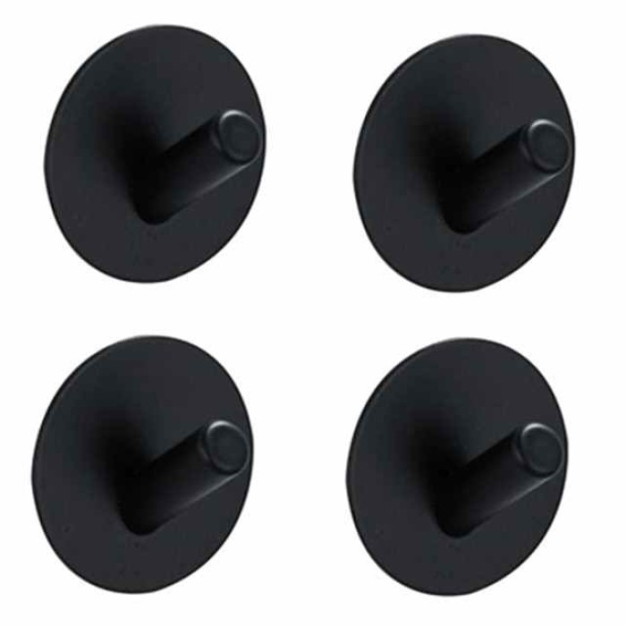 4pcs Hole Free Adhesive 304 Stainless Steel Black Hook Strong Adhesive Load-Bearing Kitchen Hook Adhesive Hook Single Hook