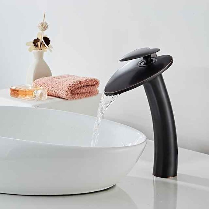 Bathroom Sink Faucet,Waterfall  Heart Shape Handle Single Handle One Hole Bath Taps with Hot and Cold Switch