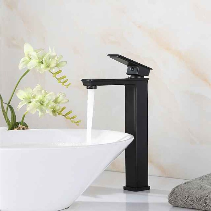 Black Bathroom Faucet Tall Single Handle Bathroom Vessel Sink Faucet Rv Lavatory Vessel Faucet Basin Mixer Tap Solid Brass/Matte Black