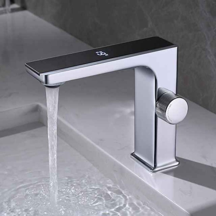 Bathroom Sink Faucet - Classic Chrome / Gun Grey Electroplated / Black / Whiete Painted Finishes Centerset Single Handle One HoleBath Temperature Display Taps