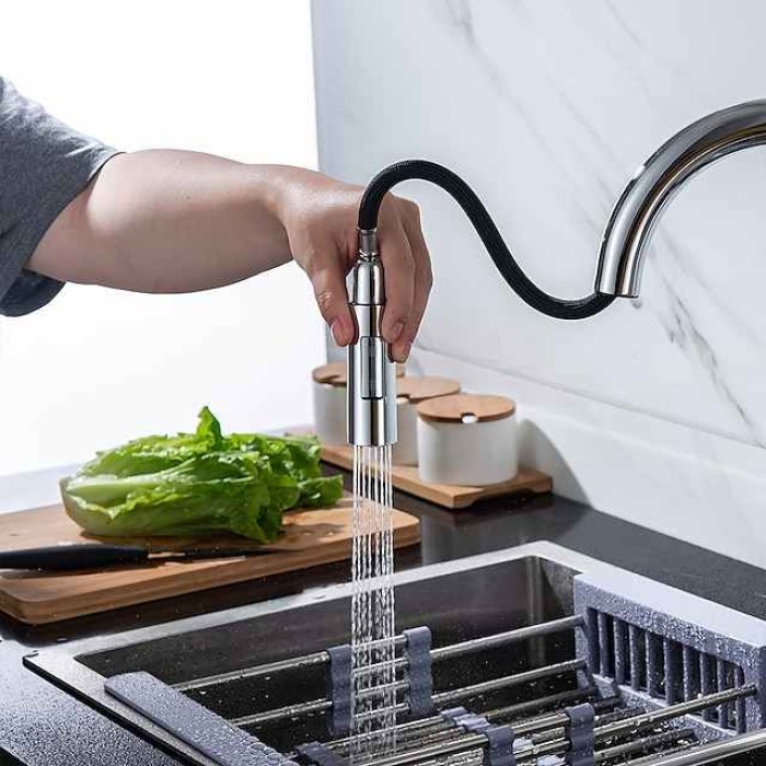 Kitchen Faucet with Pull-out Spray,Single Handle One Hole 2-modes Brass Kitchen Taps