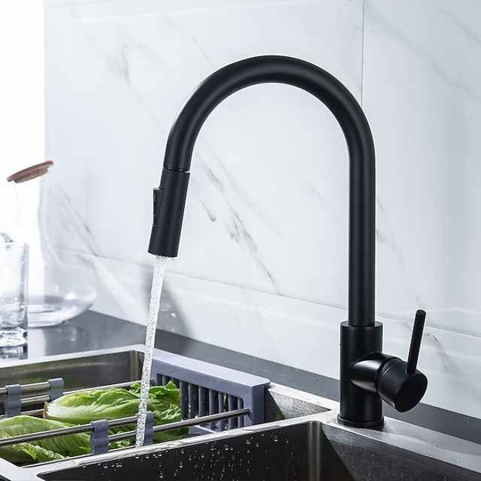 Kitchen Faucet with Pull-out Spray,Single Handle One Hole 2-modes Brass Kitchen Taps