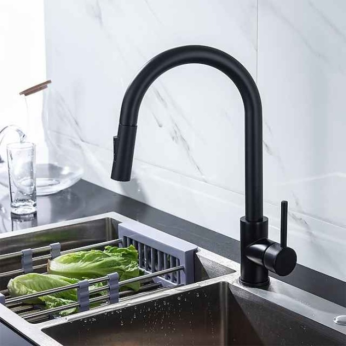 Kitchen Faucet with Pull-out Spray,Single Handle One Hole 2-modes Brass Kitchen Taps