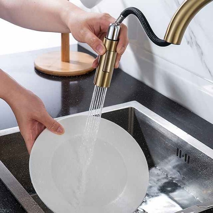 Kitchen Faucet with Pull-out Spray,Single Handle One Hole 2-modes Brass Kitchen Taps