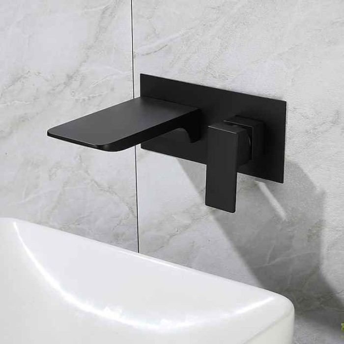 Bathroom Sink Faucet - Wall Mount / Waterfall Electroplated / Brushed Gold / Black Painted Finishes Mount Inside Wall mountedBath Taps