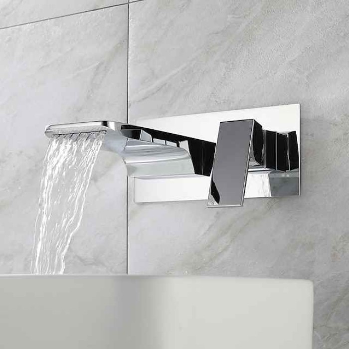 Bathroom Sink Faucet - Wall Mount / Waterfall Electroplated / Brushed Gold / Black Painted Finishes Mount Inside Wall mountedBath Taps