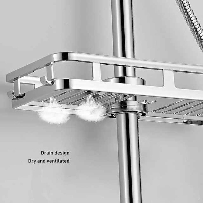 Bathroom Tray Stand Storage Rack Anti Bacteria Organizer Rectangle Lifting Rod No Drilling Shower Shelf Lifting Removable Practical Bathroom Pole Shower Storage Rack