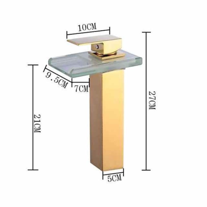 Temperature control LED Bathroom Sink Faucet,Tall Body Golden Basin Tap Single Handle One Hole Bath Tap