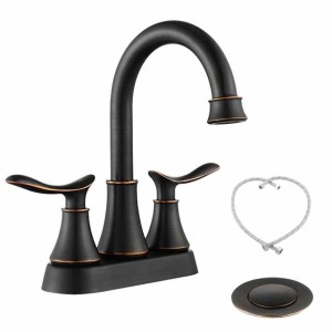 2-Handle 4-Inch Oil Rubbed Bronze Bathroom Faucet Bathroom Vanity Sink Faucets with Pop-up Drain and Supply Hoses