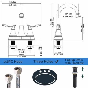 2-Handle 4-Inch Oil Rubbed Bronze Bathroom Faucet Bathroom Vanity Sink Faucets with Pop-up Drain and Supply Hoses