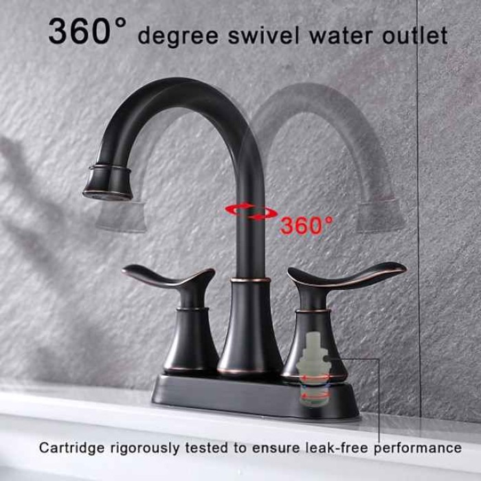 2-Handle 4-Inch Oil Rubbed Bronze Bathroom Faucet Bathroom Vanity Sink Faucets with Pop-up Drain and Supply Hoses