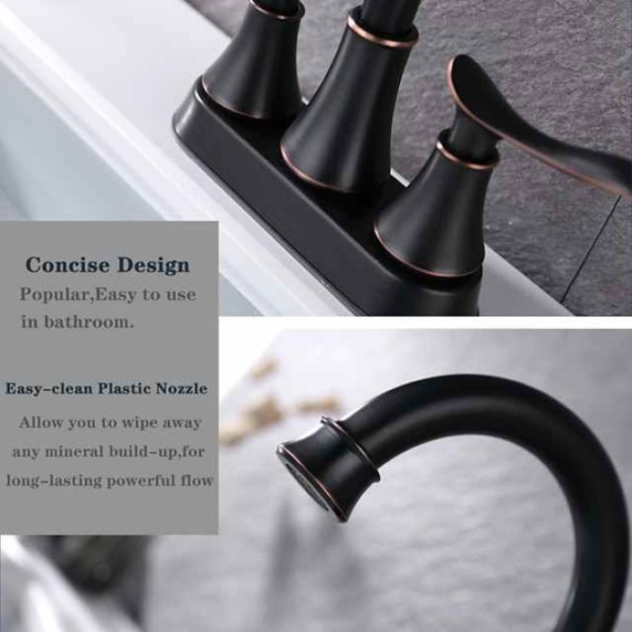 2-Handle 4-Inch Oil Rubbed Bronze Bathroom Faucet Bathroom Vanity Sink Faucets with Pop-up Drain and Supply Hoses