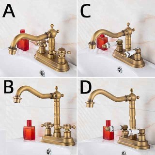 Antique Brass Centerset Faucet Two Handle, 360° Swivel Cross Knobs, Basin Mixer Tap Three Holes, Swivel Centerset Bathroom Sink Faucet